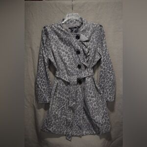 Chadwicks Gray Leopard Print Trench Coat